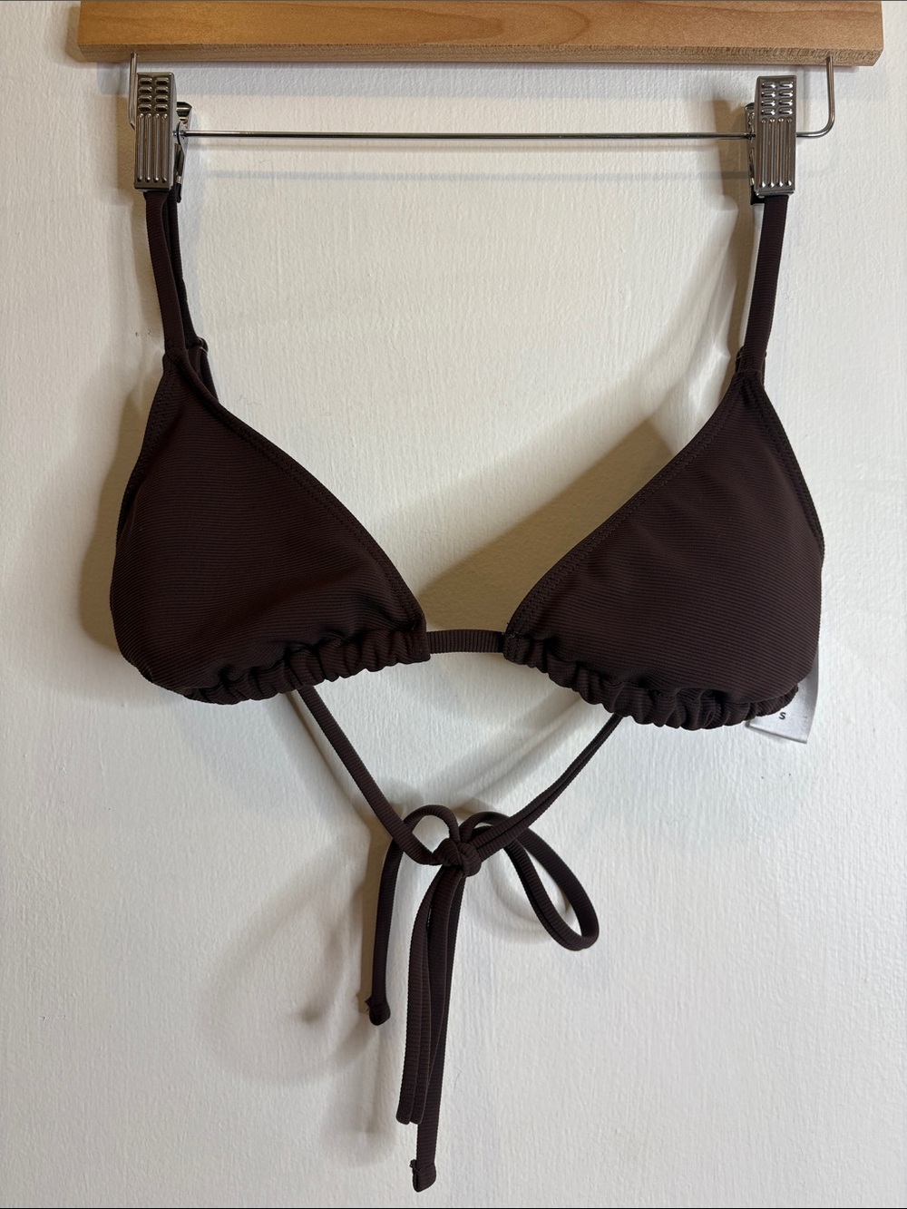 Wilo The Label Chocolate Brown Ribbed Triangle Bikini Top